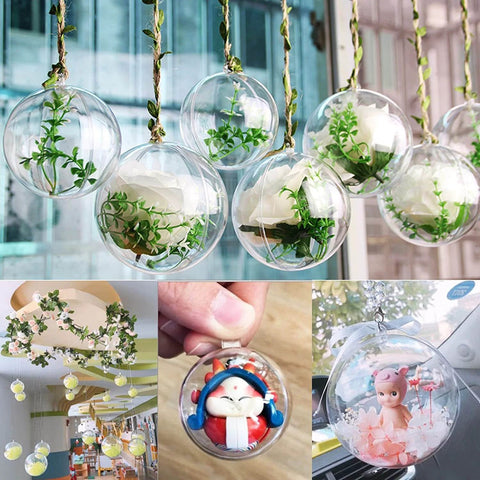 Image showing 10 Pcs 3.14 inch Filling Transparent Plastic Decorative Call DIY Craft Ball Transparent Ball Christmas, Birthday, Wedding, Party and Home Decoration Ornaments ((3.14"/80mm)) with various fillings like flowers and figurines for decoration.