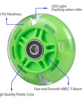 Green 80mm Light Up Scooter Rear Wheel with ABEC-7 Bearing and LED lights, showing 83A PU hardness and high-quality plastic core.