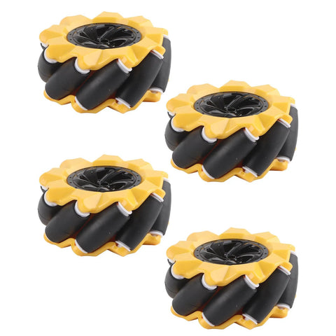 Omni Directional Mecanum Wheel Kit For DIY Smart Robot Cars, 80mm Rubber Coated Wheels With Smooth Running, two pairs displayed.