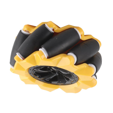 Omni Directional Mecanum Wheel Kit for DIY Smart Robot Cars, 80mm yellow and black rubber coated wheel close-up