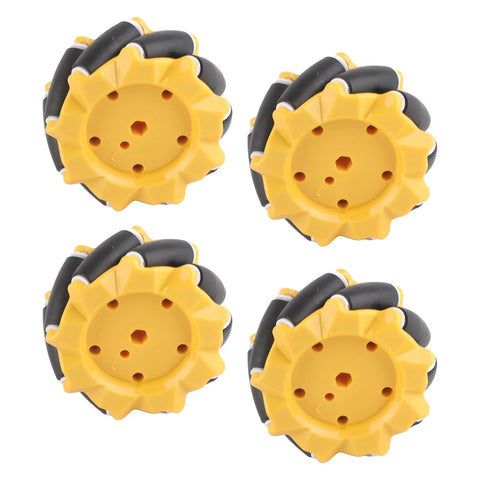 Omni Directional Mecanum Wheel Kit For DIY Smart Robot Cars, 80mm rubber coated wheels, set of four for smooth directional movement.