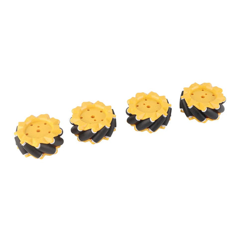 Omni Directional Mecanum Wheel Kit For DIY Smart Robot Cars, 80mm rubber coated wheels displayed in four-wheel set