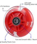 Close-up of 80mm Light Up Scooter Rear Wheel in red, showing LED lights, PU material, and installed bearings.