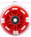 80mm Light Up Scooter Rear Wheels 2 Pack with Bearings Polyurethane LED Inline Skate Replacement Wheels Red, front view