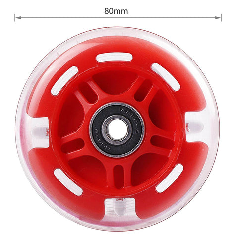 80mm Light Up Scooter Rear Wheels 2 Pack with Bearings Polyurethane LED Inline Skate Replacement Wheels Red, front view