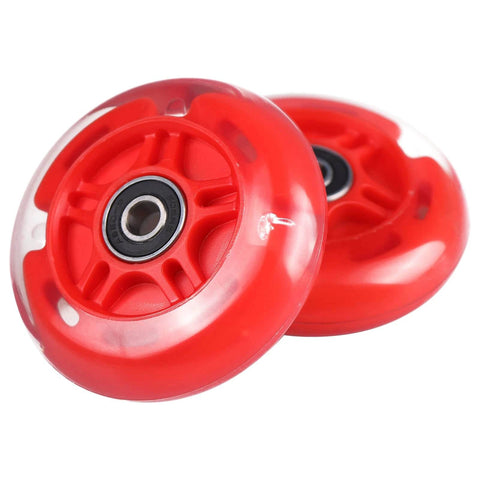 80mm Light Up Scooter Rear Wheels 2 Pack with Bearings Polyurethane LED Inline Skate Replacement Wheels Red, close-up view