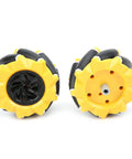 Two 80mm rubber-coated Mecanum wheels for DIY robots, featuring ABS and copper for durability with versatile movement capabilities.