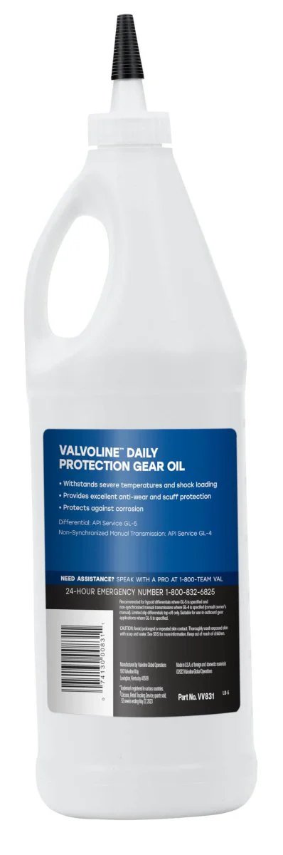 Daily Protection 80W90 Gear Oil for Cars and Trucks, quart bottle, reduces noise, protects gear teeth, towing, American-made, front view