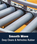 MG Chemicals 408C Rubber Renue Rejuvenates And Restores Rubber Belts, Platens And Rollers, Rubs Off Oxidation, Conditions, Softens Tacky Rubber And Keeps Parts Flexible And Ready To Roll, Easy Cloth Or Brush Application, 125mL shown with industrial rollers