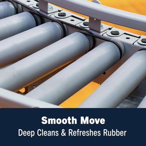 MG Chemicals 408C Rubber Renue Rejuvenates And Restores Rubber Belts, Platens And Rollers, Rubs Off Oxidation, Conditions, Softens Tacky Rubber And Keeps Parts Flexible And Ready To Roll, Easy Cloth Or Brush Application, 125mL shown with industrial rollers