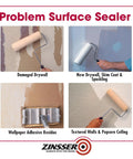 Problem Surface Sealer Kit, Gallon Size, Clear, 4 Pack For Drywall Repair And Skim Coat Sealing, roller applying sealer