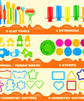 JOYIN 44-piece clay tools set for kids with colorful plastic tools, rolling pins, extruders, molds and stamps
