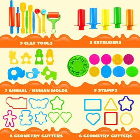 JOYIN 44-piece clay tools set for kids with colorful plastic tools, rolling pins, extruders, molds and stamps
