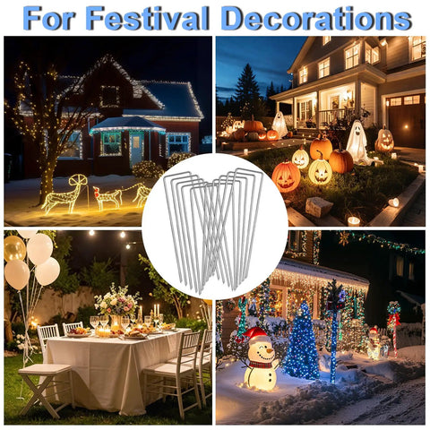 Heavy Duty 6 Inch U Shaped Galvanized Garden Stakes Pack Of 240 11 Gauge Landscape Staples with festive yard decor
