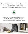 Kitchen scene with Nespresso capsule recycling bag and reused materials, promoting sustainability
