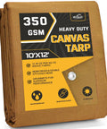 Beefy Heavy Duty Canvas Tarp 10x12 Ft 12 Oz 350 GSM Polyester Canvas Water Resistant With Rustproof Grommets Tear Resistant