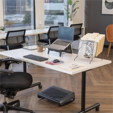 Office desk with 3 Inch Desk Tray Organizer Wire Letter Size for mail, files, and memos, steel build, black, home office storage