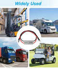Road Ready 2 Pack Battery Quick Connect Terminals With Snap Tight O Ring Seals and Beefy 8 Awg Cores visible with vehicles.