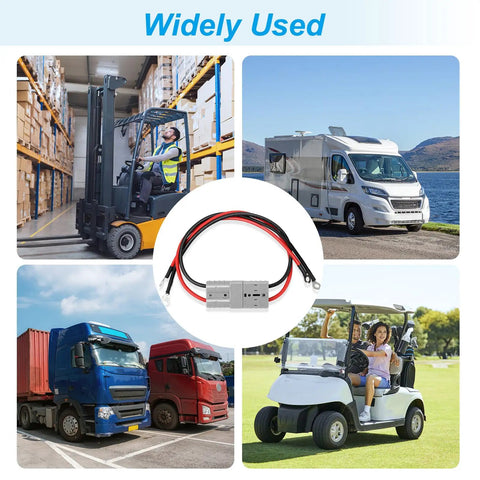 Road Ready 2 Pack Battery Quick Connect Terminals With Snap Tight O Ring Seals and Beefy 8 Awg Cores visible with vehicles.