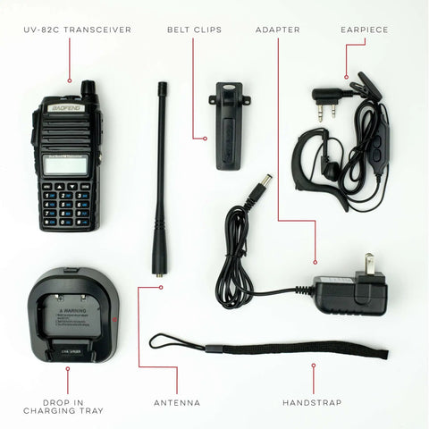 Dual Band Ham Radio Transceiver 136 to 174 MHz and 400 to 520 MHz with Battery Earpiece Antenna Charger FCC Part 90 Certified components