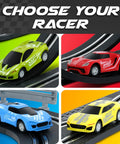 Colorful slot cars for Fast Action Slot Car Track Set With Double Loop 1 To 64 Scale Cars Remote Control Electric Race Track For Kids Ages Four To Eight Includes Two Controllers And Four Cars.