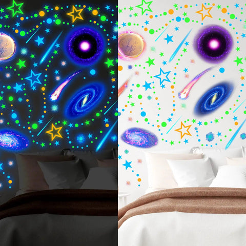 495 Piece Glow In The Dark Moon And Star Wall Decals for Ceiling and Walls Removable Galaxy Planets Space Stickers for Kids