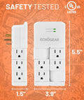 On Wall Surge Protector With Six Pivoting AC Outlets And 1080 Joules Of Surge Protection Space Saving Low Profile Mount front view