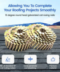 Pro Grade Galvanized Roofing Nails One Quarter Inch Shank Fifteen Degree Coil Fasteners With Solid Round Heads Built Tough for roofing projects.