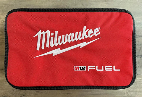 Red and black Milwaukee tool bag with logo, Pro-Grade Tool Bag For Pros In Red And Black, Heavy Duty Carry Case For M12 System Tools
