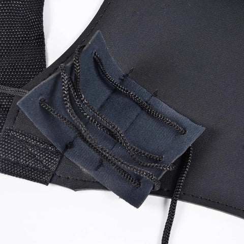 Close-up of lacing details on Dual Sword Back Holster For Katana With Adjustable Leather Frog Durable Dope Gear.
