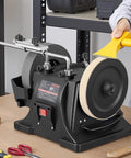 Shop Grade 8 Inch Wet Stone Grinder, Water Cooled Knife Sharpening Machine With Flex Pivot Head on a workbench.