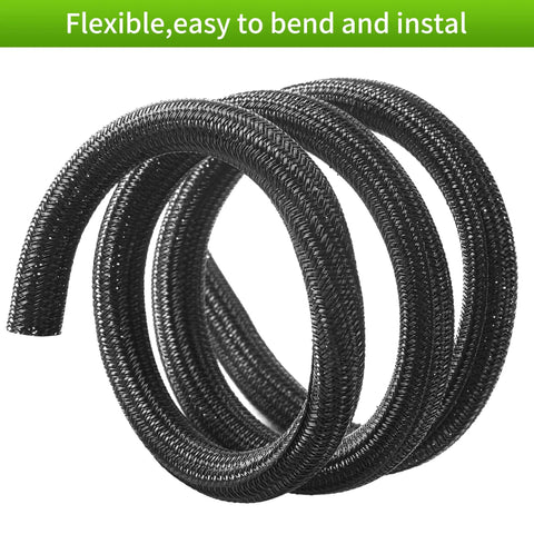 Coiled Split Wire Loom One Half Inch 50 Feet Braided Cable Sleeve For Cable Management And Pet Safe Protection, black