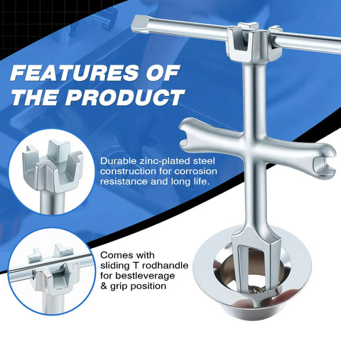 Heavy Hitter Tub Drain Wrench With Sliding Handle For Universal Cross Bars And Dead Simple Sink Pop Up Plug Removal Effortless Bathroom Plumbing Fix Kit, zinc-plated steel construction.