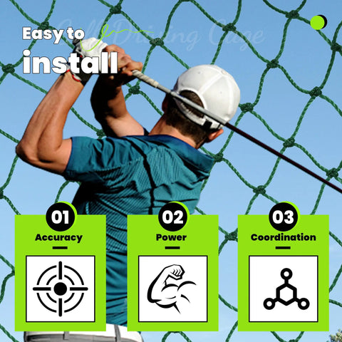 Golfer using Golf Practice Cage With Steel Frame 10x10x10ft Driving Net For Full Swing Chipping And Iron Shots
