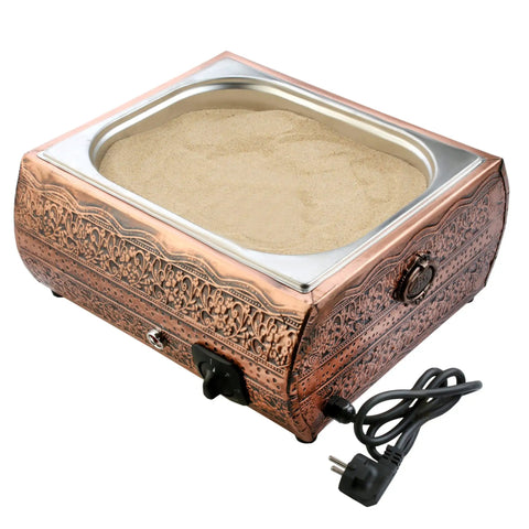 Authentic Turkish Copper Electric Hot Sand Coffee Maker For 110V To 220V, Medium Size, copper finish, electric cord visible