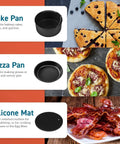 Image of Six Piece Air Fryer Accessory Set For 3.7 Qt And Larger Ovens Including Cake Pan, Pizza Pan, and Silicone Mat with food