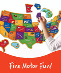 Child placing piece on Magnetic US Map Puzzle For Kids Kid Friendly Geography Tool With State Names And Shapes Hands On Learning