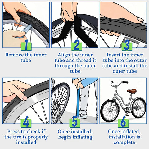Step-by-step guide for installing Two Pack 20 Inch Bike Tubes With 32mm Schrader Valve For 20x1.75 To 2.125 Inch Tires.