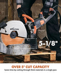 R14DCT 14 Inch Electric Concrete Saw With High Torque 20 Amp Motor cutting concrete with 5-1/8 inch depth feature visible