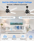 52 Inch Outdoor Ceiling Fan With Lights And Remote, Reversible DC Motor, Matte Black Housing, 2 down-rod sizes in living room