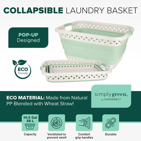 Eco Friendly Wheat Straw Collapsible Storage Bin For Home Organization Big 25 Inch Laundry Hamper With Dual Grip Handles