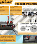 Plug And Play Heavy Duty Electric Pipe Threader Machine 1/2 To 3 Inch With Npt Dies 110V Power Tool on display with stainless and galvanized pipes.