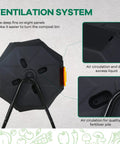 Back view of Dual Chamber 42 Gallon Outdoor Compost Tumbler Rotating Bin BPA Free For Garden Yard showing ventilation system.