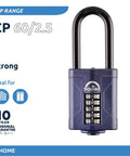 Beefy Heavy Duty Five Wheel Combination Padlock With Long Shackle, Alloy Steel, Weatherproof And Corrosion Resistant, 2.36 Inch Blue Lock.