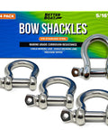 Built Different 316 Marine Grade Stainless Steel D Ring Shackles Heavy Duty Anchor Rigging Hardware For Sailboats And Boats 5 16 Inch Mini Bow Shackle Set with four bow shackles and packaging.