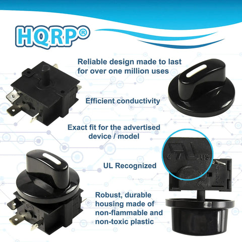 Heavy Duty Rotary Switch With Four Positions And Three Speeds For 120 To 250V AC, 15A Fan Heater Speed Selector, UL Listed, Durable Knob Control Built To Last And Easy Install For Home DIY Projects And Small Appliances. Black plastic rotary switch with knob