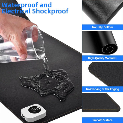 Cozy Up Your Desk With This Heated Pad For Keyboard And Mouse, 3 Heat Levels And 4 Hour Auto Shut Off, PU Leather Surface, Waterproof Desk Pad, Large 31.5 Inch By 13 Inch, Dull Black, Quick Heating And All Day Warmth For Long Work Sessions
