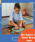 Child playing with 7 Continents And 5 Oceans Earth Wooden Jigsaw Puzzle For Kids With 21 Pieces, boosting spatial thinking skills.