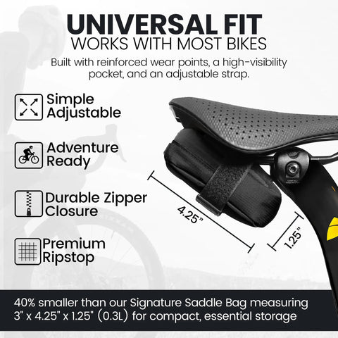 Compact Under Seat Bike Saddle Bag 0.3L Small Midnight Black Water Resistant Ripstop With Waterproof Zipper