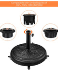 Heavy Duty Round Umbrella Base With 4 Lockable Rolling Wheels And 2 Knobs, 45 Lb Weatherproof Resin Iron Stand for 20 Inch Market Patio Umbrellas with Pole Adapters